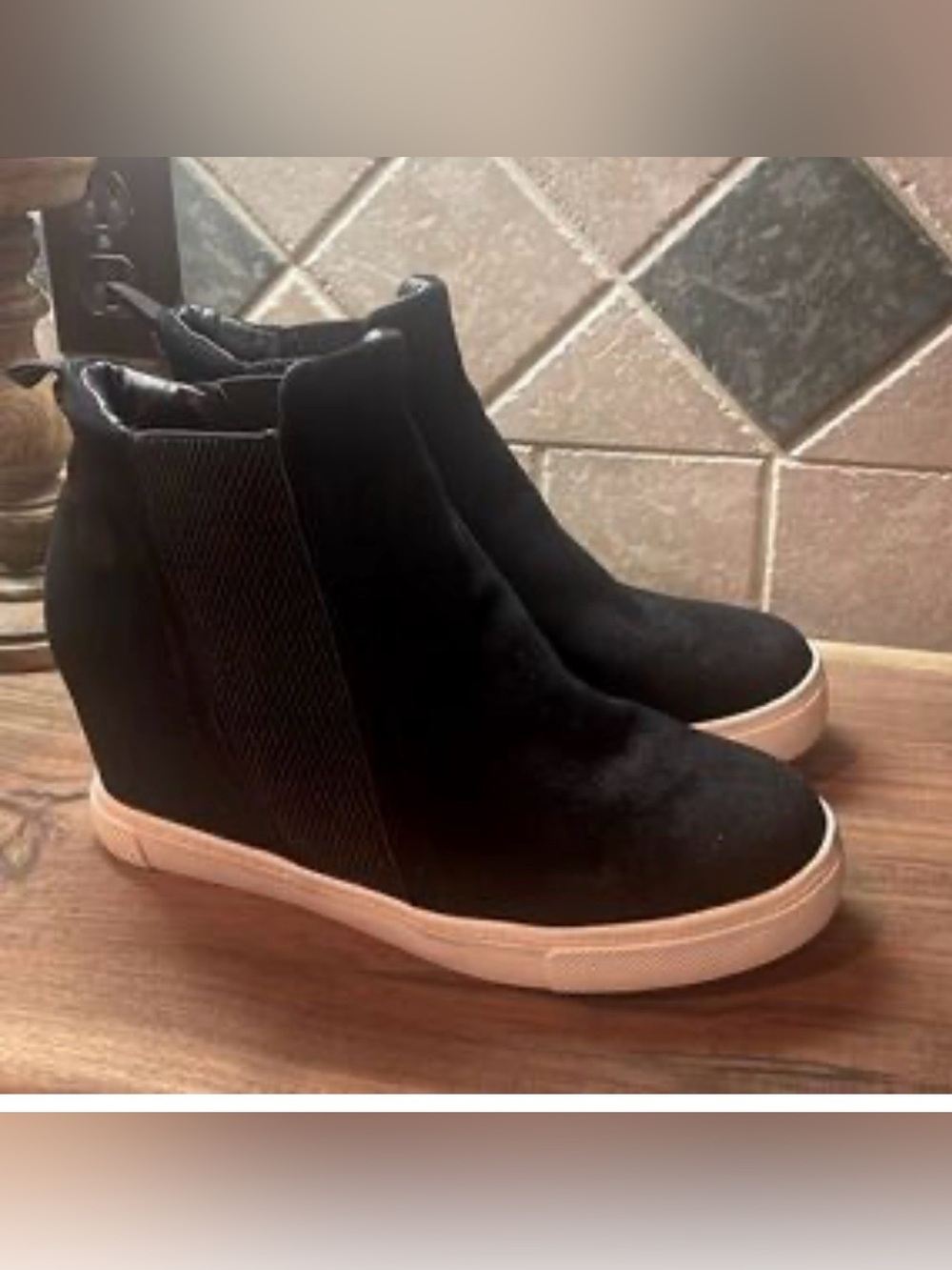 Steve Madden Black Wedge Sneaker with Cream Sole